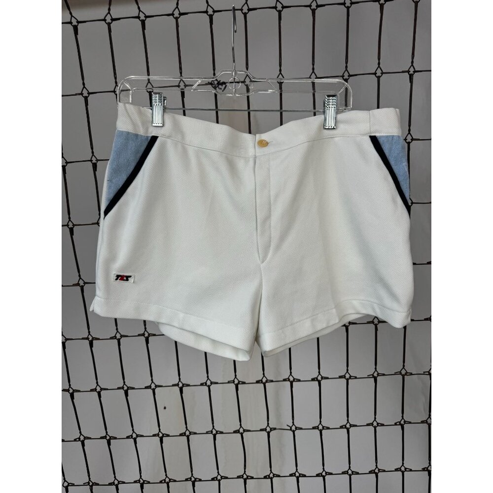 Vintage 80s TES Tennis Shorts Mens White With Blue & Black Accents